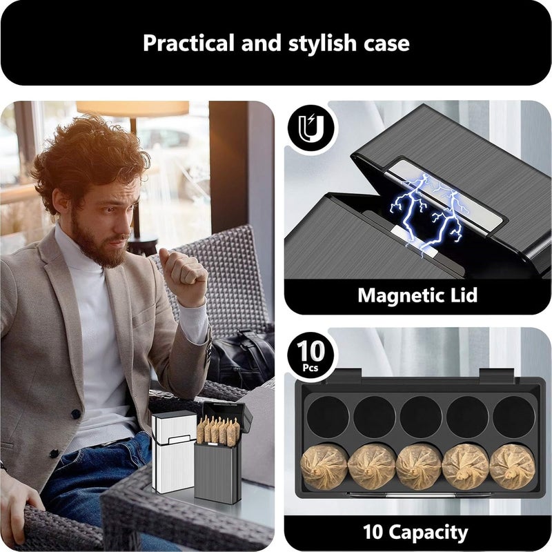 roygra (عبوة 2) حافظة مخروطية بحجم ملكي، علبة سجائر 10 فتحات للسجائر العادية أو بحجم الملك، صندوق تخزين بسعة 10 لملحقات التدخين للورق المدحرج مسبقًا - Image 3